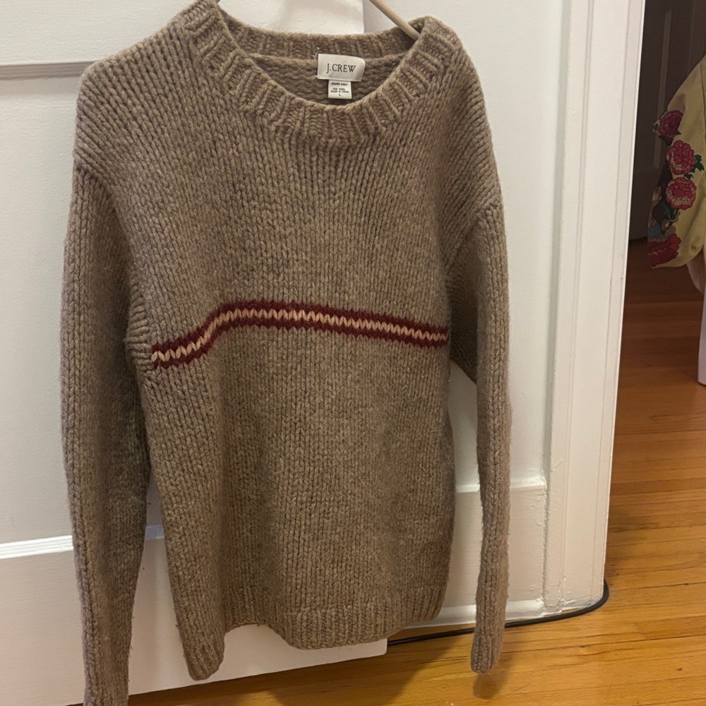 Hand knit J. Crew Sweater with Red Stripe
